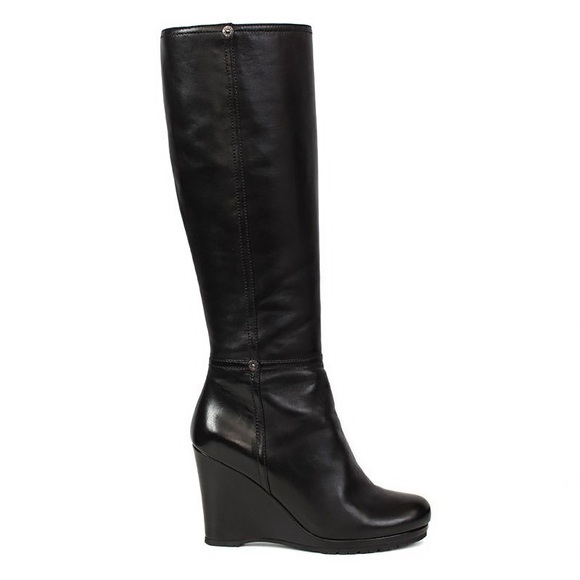Prada Shoes - Prada wedge tall boots in black leather 36.5